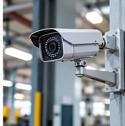 Illustration of a security camera and monitoring screens